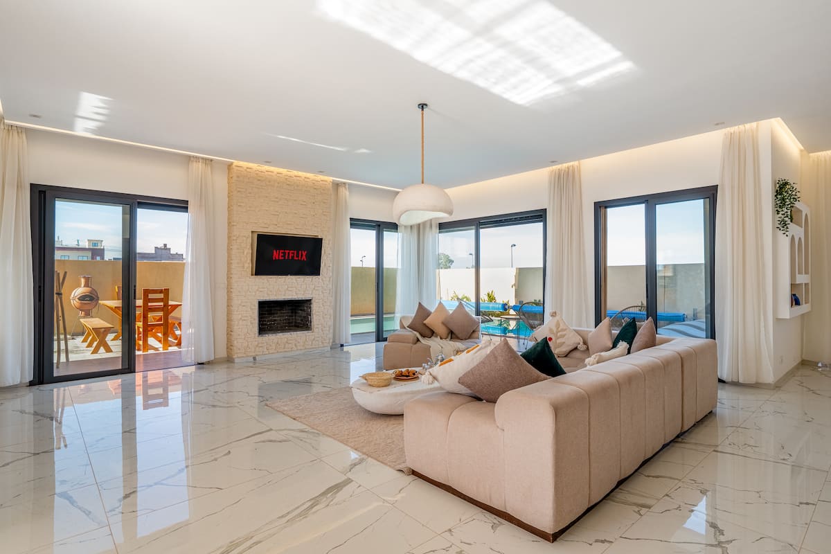 Bright lounge inside the Marrakech retreat villa